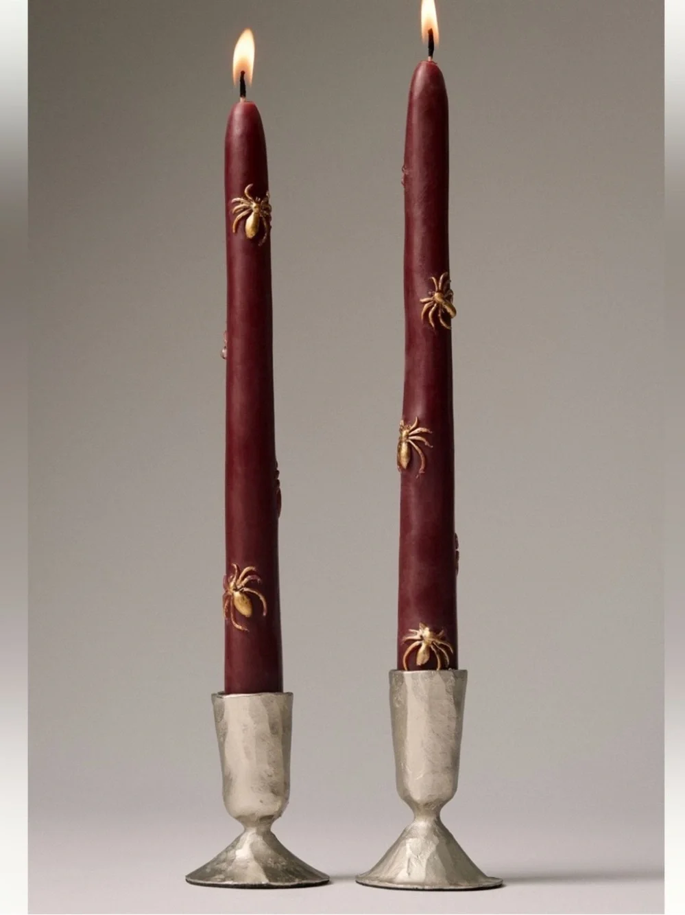 ANTHROPOLOGIE NWT 2pc spider Halloween taper candles -red/gold